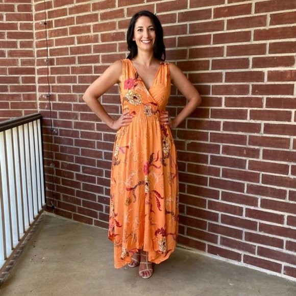 Orange Floral Hanky Hem Midi Dress - Picture 5 of 13